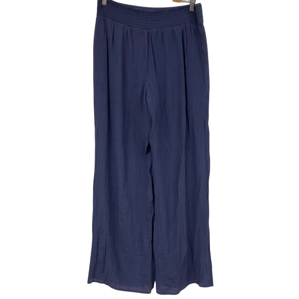 By & By Blue Crepe Wide Leg Casual Pull On Pants Womens L Lagenlook Beachy Boho